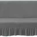 Futon Cover-Stretch Armless Futon Covers Full Size With Skirt Ruffled Futon Sofa Cover Washable Folding Sofa Bed Cover Soft Futon Couch Cover Slipcover With Elastic Bottom For Kids,Pets(Dark Grey)