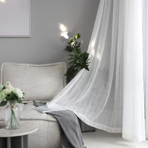 Home Brilliant White Curtains Semi Sheer Curtain Panels Stripes Window Treatments for Bedroom Living Room, 2 Panels, 54" x 72 inches Long
