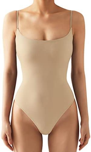 Women's Slim-Fit Cami Bodysuit (Large, Beige)
