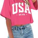 Party in The USA Patriotic Shirts for Women American Flag Memorial Day Shirt Independence Day Stars and Stripes Tshirt (Small, Crop Top_watermelon Red)