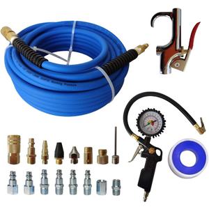Abakoo 20 Pieces Air Compressor Accessory Kit, 1/4" x 50 Feet Hybrid Air Hose, 1/4" NPT Air Tool Kit with Tire Inflator Gauge, Blow Gun and Air Hose Fittings