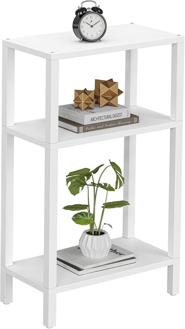 TUTOTAK Small Side Table, Narrow End Table, Skinny Sofa Table, Slim Nightstand, Couch Table, Living Room, Bed Room, White TB01BW077 (3-Tier7.9"D x 15.8"W x 26"H)
