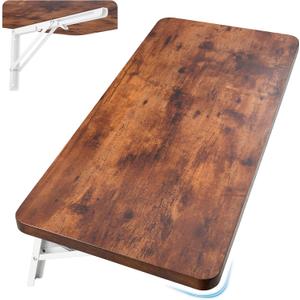 Neoaider Wall Mounted Folding Table 31.5”L x 15.7”W, Brown | Laundry Folding Table with Heavy Duty Metal Collapsible Shelf Brackets, Wall Mounted Desk Fold Down for Small Spaces