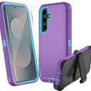 for Samsung Galaxy S25 FE Case, Heavy Duty case, [Belt Clip Holster] [Glass Screen Protector] [Military Grade Protective ] [Shockproof] [Dropproof] [Dust-Proof] (with Belt Clip, PurpleSky Blue)
