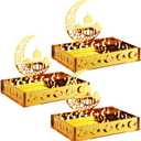 3 Sets Ramadan Serving Tray Gold Eid Mubarak Holder Al-fitr Home Decoration for Moon Star Tray Gold Container for Home Islamic Muslim Party Tableware Kitchen Dessert Food Storage(Classic)