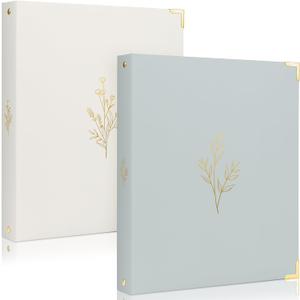 Aesthetic 3 Ring Binder Set of 2 - Sturdy 1 Inch Binder Fits Letter Sized Paper - A Cute Holder for Women or Men with Pocket Easily Organizes Your Paperwork for School, Office or Work (Beige-blue)