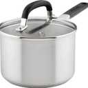 KitchenAid Stainless Steel Saucepan with Measuring Marks and Lid, 2 Quart, Brushed Stainless Steel, 1.6 Quarts