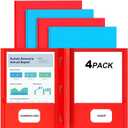 4 x HABGP 4 Pack Two Pocket Folder with Prongs, 2 Color Paper Folders with Pockets and Business Card Holder, Folders with Pocket Fit Letter Size, Organizing Papers in School, Office & Business Red & Blue