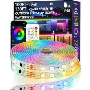 100FT Outdoor LED Strip Light Waterproof,IP68 Outside RGB+IC Light Strip with App/Remote Control,Chase Mode,Music Sync Light for Balcony,Deck,Rooftop, Garden, Pool