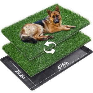 LOOBANI 47.6"x29.2" Extra Large Dog Grass Potty Tray - Dog Litter Box with 2-Pack Replacement Artificial Grass Puppy Training Pads - Potty Tray for Balcony Apartment Indoor Outdoor Use (XXXL-47.6"x29.2")