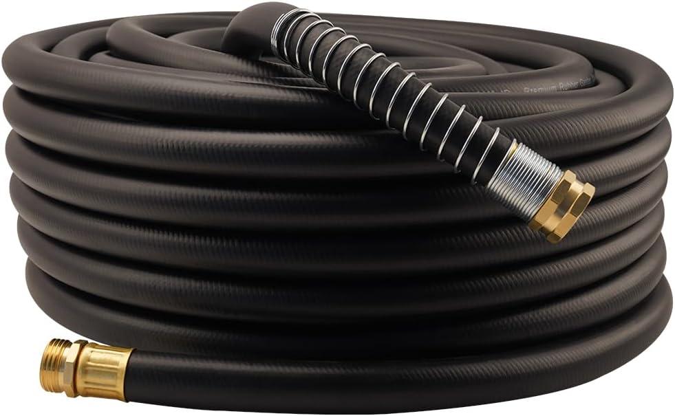 WiseFlow Garden Hose 100FT x 3/4", Heavy Duty Rubber Hose, Water Hose with Five Layered Braiding, Male Female Fittings, 1000PSI Burst, 300PSI Working (Black)