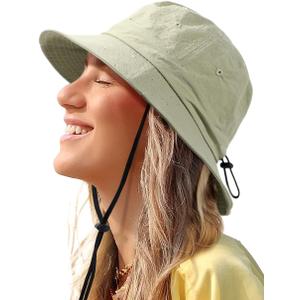 Water-Resistant Bucket Hat for Women Men Rain Hat UPF 50+ Boonie Sun Hat Foldable Summer Floppy Fishing Safari Hats (Green)