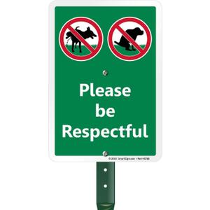 Please Be Respectful No Dog Pooping or Peeing Sign for Yard | 21" Tall Stake & Kit, Laminated Rust-Proof Aluminum, USA-Made, 100+ Years of Expertise
