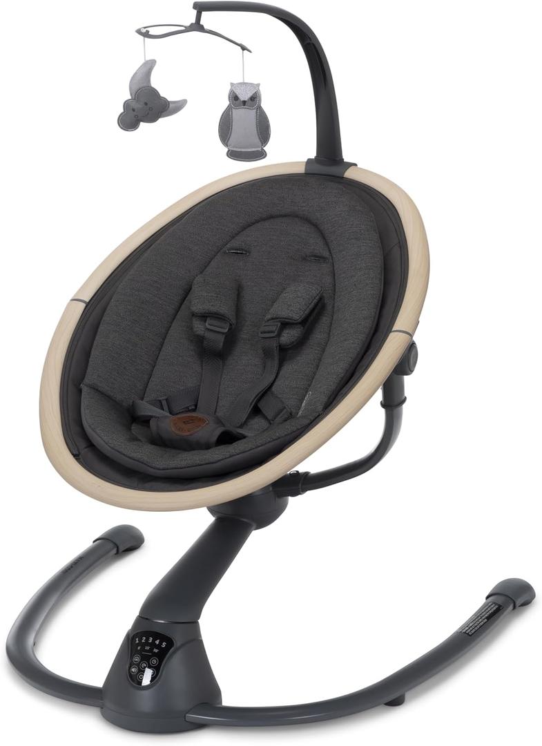 Maxi-Cosi Cassia Smart Baby Swing for Infants, Portable Foldable Swing with Music, 360 Rotation, 5 Speeds, 12 Melodies, EcoCare Fabric, Auto Motion Sensor, 2 Reclines, Classic Graphite