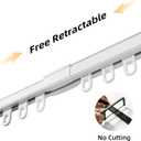 Telescopic Ceiling Mounted Curtain Track 6FT, 2-in-1 Adjustable Main Rail with Extendable Sleeve (No Cutting Needed), Wall or Ceiling Mounted Track Set Including Hooks for Living Room, Bedroom - White
