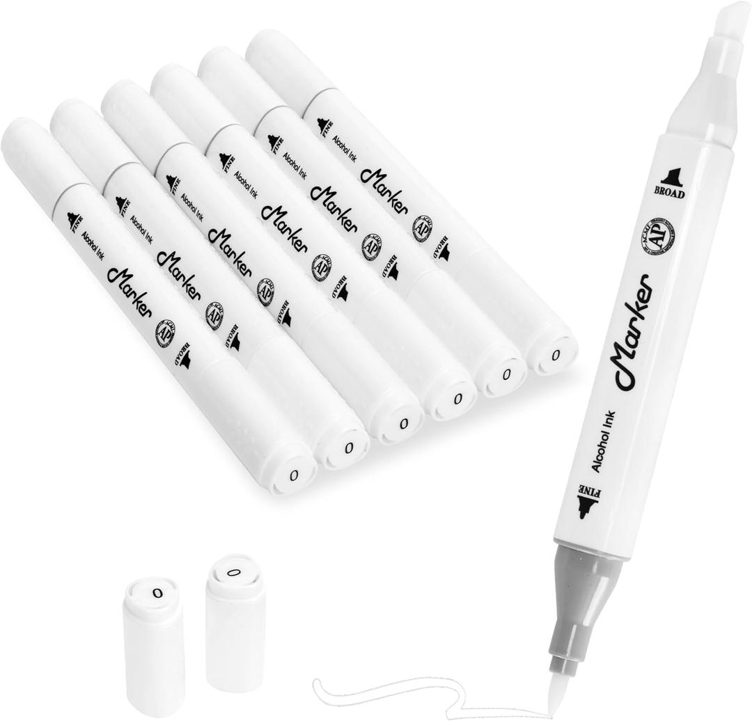 Blender Colorless Alcohol Markers, 6 Pack Blending Dual Tips Soft Fine Tip and Broad Tip Permanent Art Marker for Artists Adults Coloring Drawing Illustration Sketching Painting (Blender)