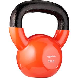 Amazon Basics Vinyl Coated Cast Iron Kettlebell for Strength Training, 20 Pounds, Textured Wide Handle, Orange