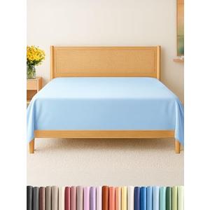 Twin XL Size Flat Sheet - Hotel Quality Top Flat Bed Sheet Only - Ultra-Soft, Comfy, Breathable & Cooling - Fade & Wrinkle Free - Easy-Care, Stain & Shrink Resistant Bedding - Oeko-Tex - Light Blue