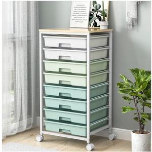 Rolling Storage Utility Cart Organizers with 8 Drawers and Wooden Tabletop for Living Room, Office, Classroom, Craft Room, Bedroom, Dorm, Green