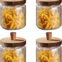 Vintage Glass Jars with Airtight Wood Lids & Handles - 16.9 OZ Set of 4 - Coffee Jars,Tea Canisters,Candy Jars for Flour,Sugar- Kitchen Pantry Containers (4, Rippling wheat pattern)
