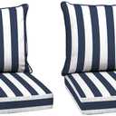 Arden Outdoor Deep Seat Cushion Set (2-Pack), 24 in x 24 in, Weather-Proof, Rain-Proof, Fade Resistant Patio Cushion for Chair, Sofa, and Couch Sapphire Blue Cabana Stripe
