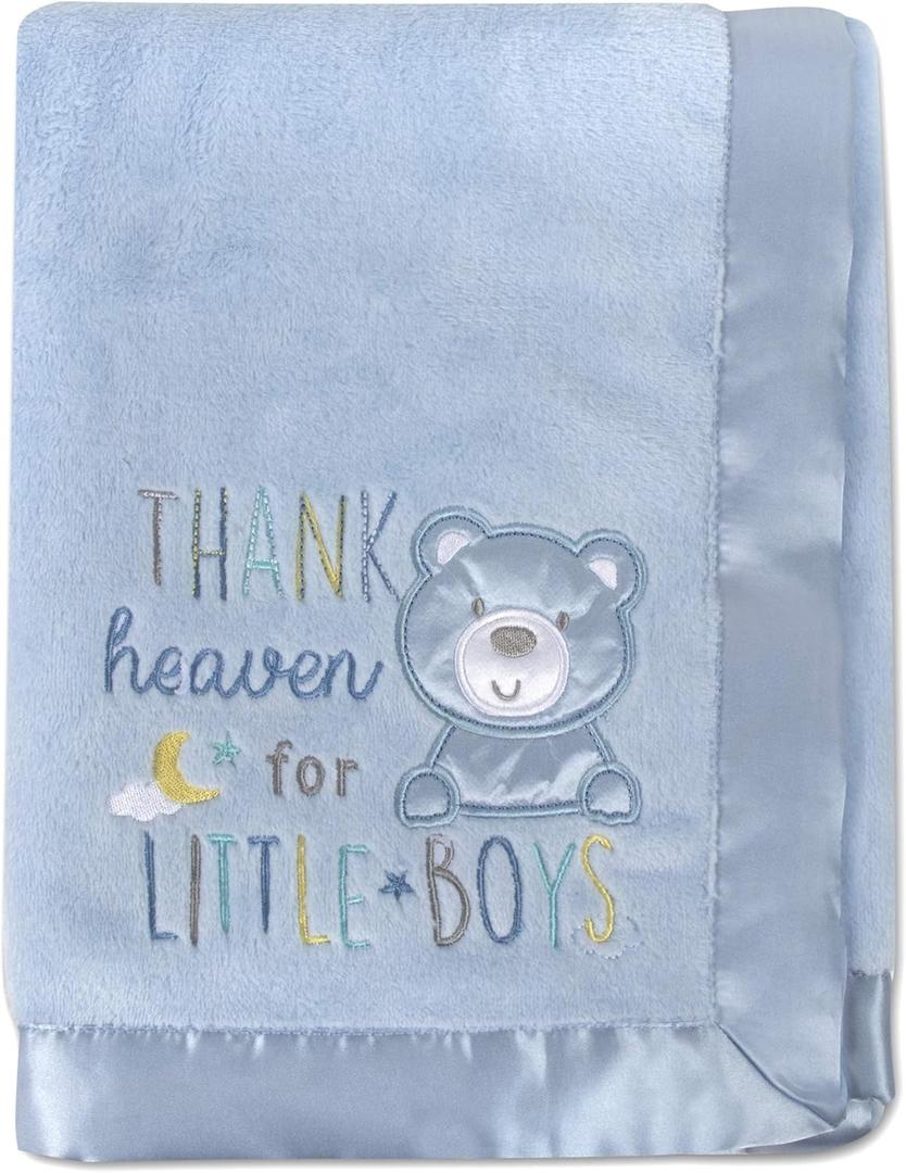 30x40 Fleece Baby Nursery Blanket with Satin Trim for Boys, Girls, and Unknown Gender Baby (Blue)