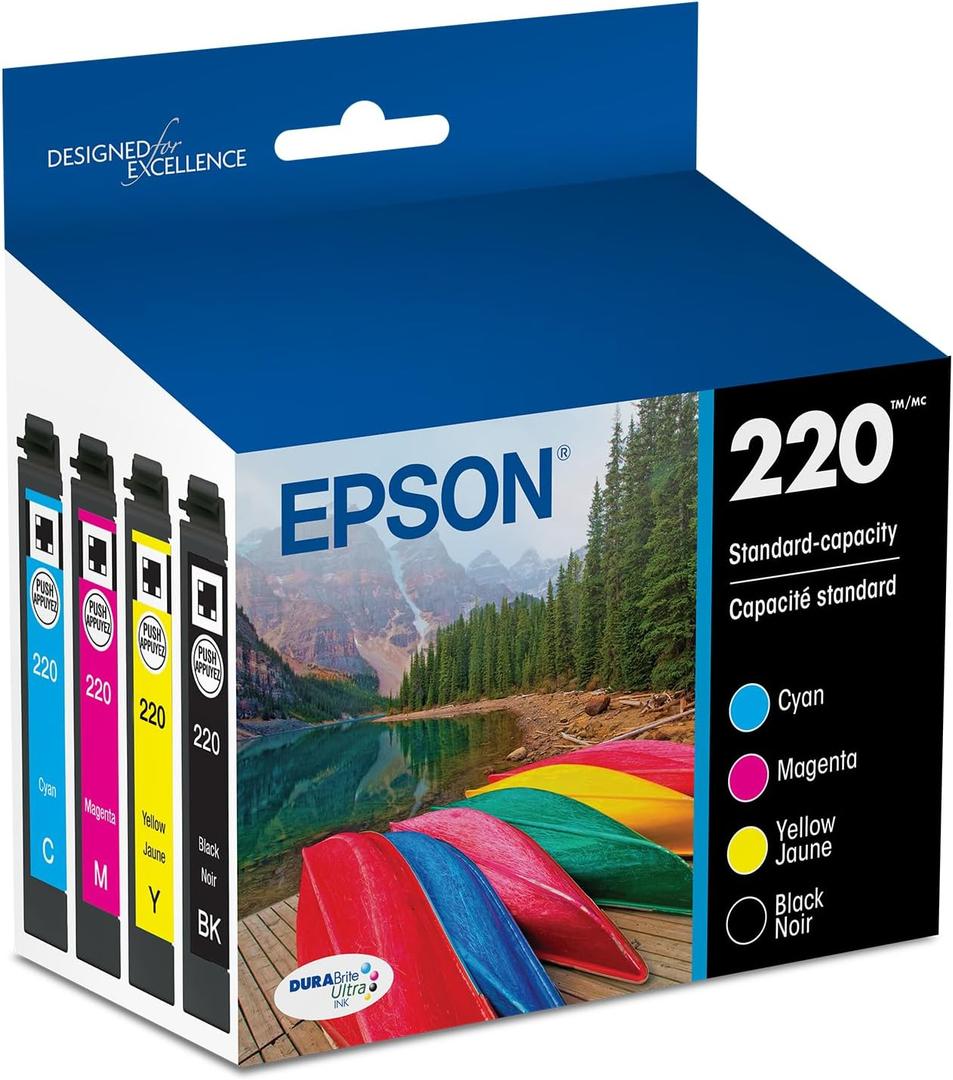 EPSON 220 DURABrite Ultra Ink Standard Capacity Black & Color Cartridge Combo Pack (T220120-BCS) Works with WorkForce WF-2630,2650, 2660, 2750, 2760 and Expression XP-320,420, 424