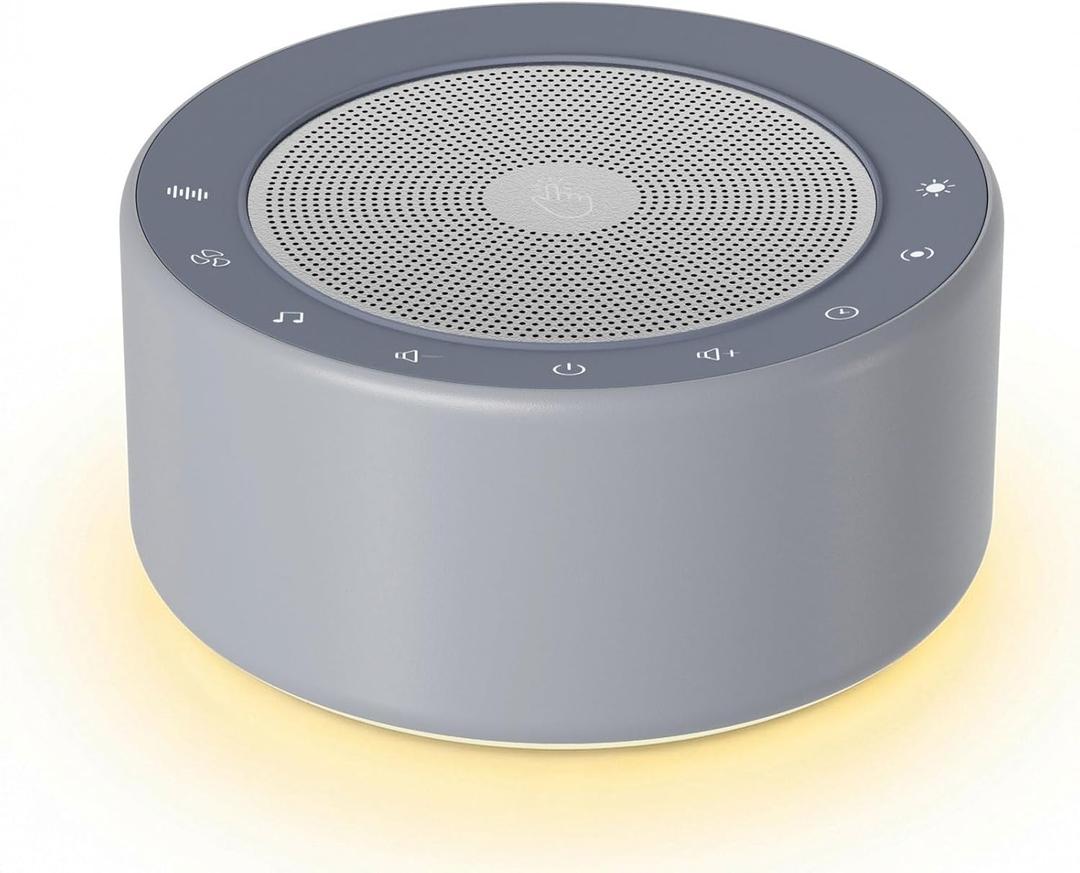 Kipcush White Noise Machine with Night Light  Nursery Sound Machine with Soft Non-Glare Lamp, 30 Soothing Sounds, 8 Color Lights, Up to 8-Hour Timer for Baby & Adults (Standard, Grey)