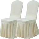 Dimatic Dining Room Chair Covers Set of 2, Stretch Parsons Slipcovers with Skirt Super Fit Spandex Chair Seat Protector Cover for Dining Room, Hotel, Ceremony (Ivory)