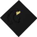 2 x Unisex Adult Matte Graduation Cap with Tassel Year Charm (Black)