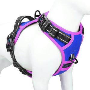 PHOEPET 2019 Upgraded No Pull Dog Harness, Reflective Adjustable Vest, with a Training Handle + 2 Metal Leash Hooks+ 3 Snap Buckles +4 Slide Buckles(M, Royal Blue) (M (Neck: 14-20\". Chest: 16-28\"))