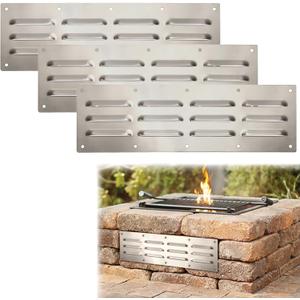 3 Pack Stainless Steel Venting Panel for Grill Accessory, Rectangle Grill Vent Cover Stainless Steel Stove Vent Cover Fire Pit Screen for Masonry Fire Pits & Outdoor Kitchen, 15x4.5 Inches