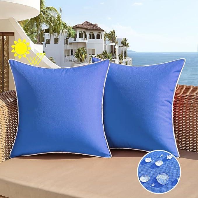 All Smiles Outdoor Waterproof Throw Pillow Covers 20x20 Set of 2 Navy Blue Decorative Patio Tent Bed Sofa Living Room Furniture Sunbrella Cushion Cases Outside Decor for Couch Garden Bench Porch