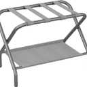 Luggage Rack for Guest Room, Folding Suitcase Stand with Storage Shelf, Steel Portable Luggage Stand Bedroom, Hotel, Travel, Easy Assembly, Hold up to 110 lb,Grey