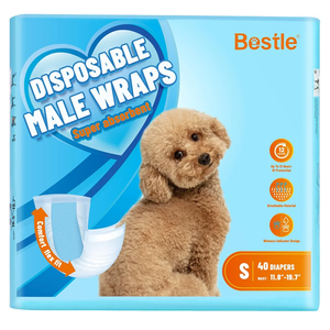 Male Dog Wrap, Disposable Dog Diapers, 40 Count, S (Waist 16.5”-19.7”), Wetness Indicator, Ultra Protection, Leak Proof, Super Absorbent, Soft