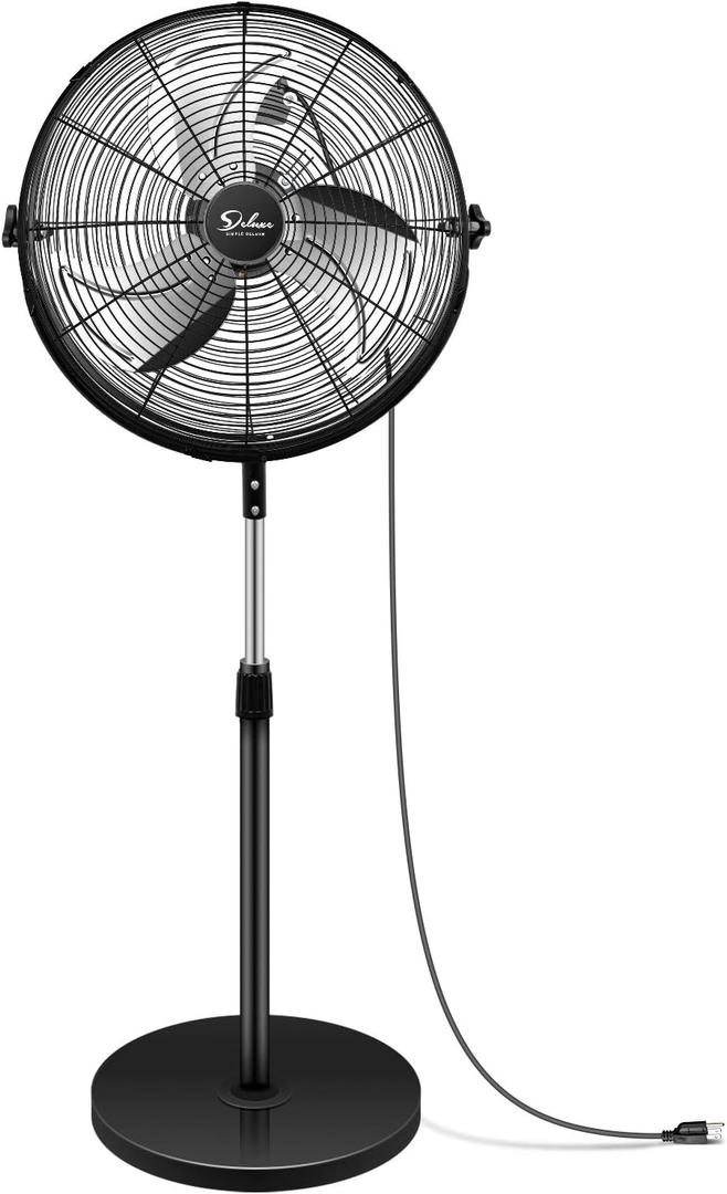Simple Deluxe 18 Inch Pedestal Standing Fan, High Velocity, Heavy Duty Metal For Industrial, Commercial, Residential, Greenhouse Use, Black