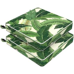LVTXIII Patio Chair Cushions 19"x19"x3", Water-Repellent Outdoor Seat Cushions for Patio Furniture, Square Chair Pads with Ties for Home Garden Decoration, Set of 2, Swaying Palms Green