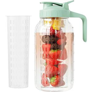 JunVpic Glass Mason Jar Pitcher, 64oz (2 Quart) Wide Mouth Jug with Dual Leak-Proof Pour Spout, Handle Lid for Fruit Drinks, Cold Brew Coffee, Ice Beverage, Iced Juice, Lemonade, Sun Tea Container