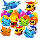 Stargo 16 Pack Colorful Prefilled Easter Eggs bulk with toys mini Aircraft, pullback Helicopters & Airplanes. Plastic Easter Eggs Filled, Basket Fillers Egg Hunts, Party Favors, Boys Goodie Bags