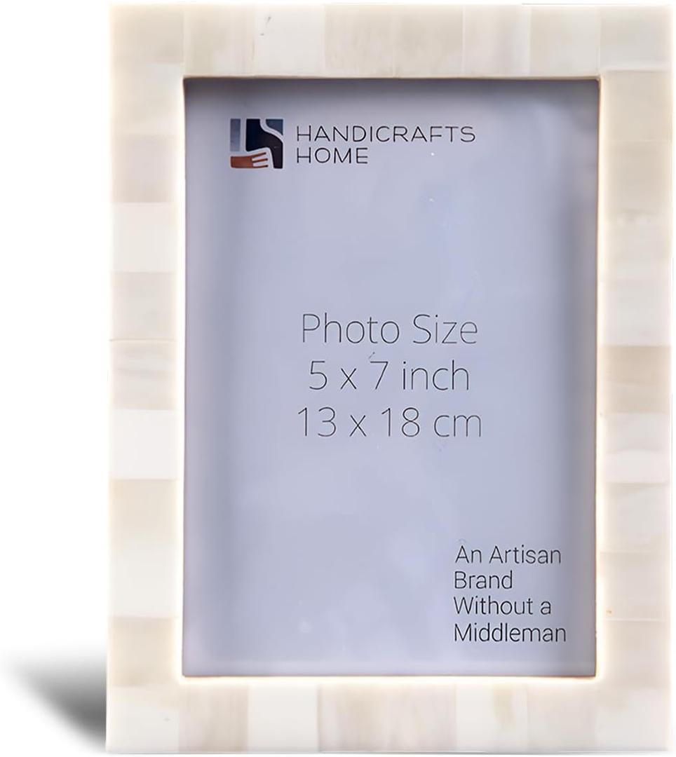 Handicrafts Home White 5x7 Picture Frame for Christmas Decor and Holiday Photo Frame for Modern Minimalist Home Decor, Wedding Gift, Vintage Bone inlay Frames for Aesthetic & Living Room Picture Frame