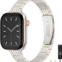 Wearlizer Slim Metal Band Compatible with Apple Watch Bands for Women 40/38/41/42/44/45/46/49mm, Dressy Stainless Steel Strap Gold Silver Bracelet for iWatch Series 11 10 9 8 7 6 5 4 SE/Ultra 3 2 1 (Starlight)