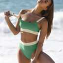 ZINPRETTY Women High Waisted Bikini Sets Color Block Swimsuits 2 Piece Bathing Suits Tummy Control Sporty Teens (Green, L)