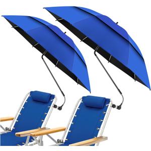 2 Pack 48.6" Double Canopy Beach Umbrella with Clamp, UPF50+ Beach Chair Umbrella with clip, 360Adjustable Portable Outdoor Wheelchair, Patio, Golf Carts,Camping(Not Include Chair)