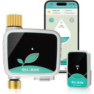 QUOBAS WiFi Sprinkler Timer with Brass Inlet & Outlet, Smart Water Timer for Garden Hose with APP Remote Control, Manual Watering, Rain Delay Watering, for Lawn, Garden