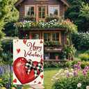 2 x Valentines Day Hearts Garden Flag 12x18 Inch Double Sided Small Burlap Love Red Buffalo Plaid Bowknot Holiday Heart Outside Yard Decoration (RMQ-925)