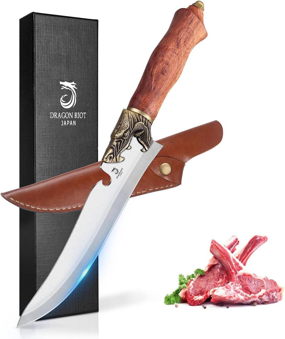 DRAGON RIOT Sharp Boning Knife for Meat Cutting, Full Tang Meat Deboning Knives with Sheath High Carbon Steel for Home Kitchen