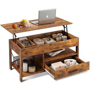 WLIVE Coffee Table, 39" Lift Top Coffee Table with Hidden Compartment, Storage Drawers and Storage Shelf for Living Room, Reception Room, Rustic Brown