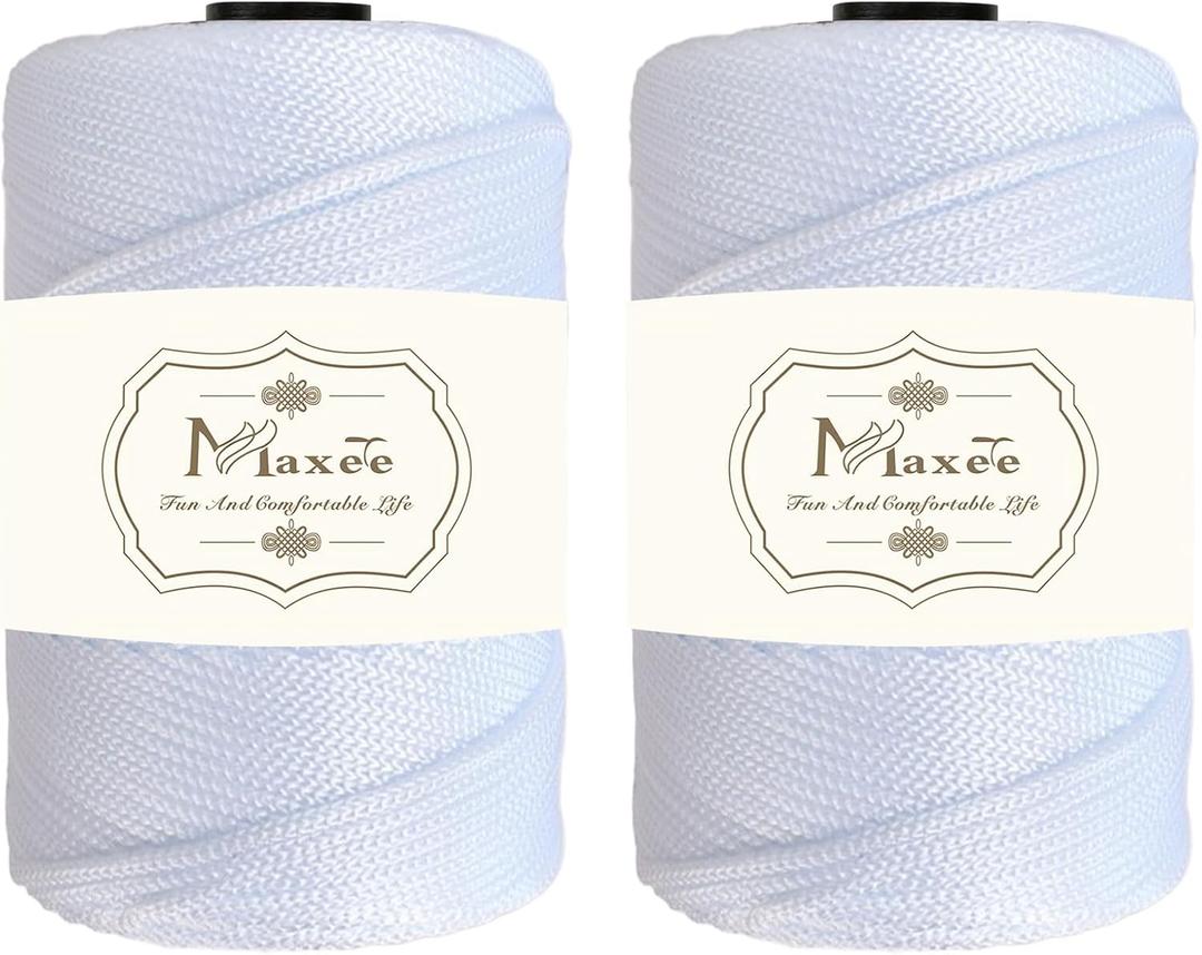 Premium Polyester Macrame Cord 3 mm × 218 yd (2 Pack),3mm 100% Polypropylene Macrame Cord,Ideal for Crochet, Wall Hangers, Bags, Rugs & DIY Crafts（White）