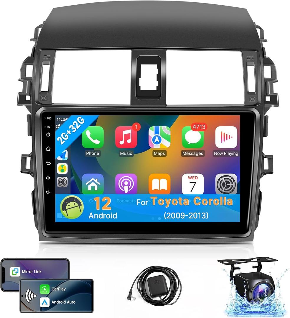 Leadfan Car Stereo for Toyota Corolla 2009 2010 2011 2012 2013 Radio Compatible with Wireless Apple Carplay 9'' Touch Screen in-Dash GPS Navigation Bluetooth WiFi Mirror Link Unit Backup Camera 2+32G