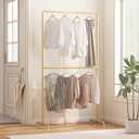 Industrial Pipe Clothing Rack, Heavy Duty Metal Clothes Rack with Double Rods, Freestanding Garment Rack for Bedroom Boutique Retail Use (Gold) (Single)